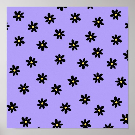 Preppy Lila Black Floral Simple Blume Pattern Poster (Vorne)