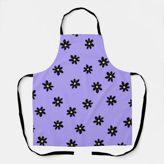 Preppy Lila Black Floral Simple Blume Pattern Schürze (Vorderseite)