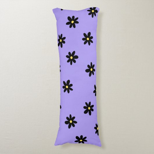 Preppy Lila Black Floral Simple Blume Pattern Seitenschläferkissen (Vorderseite Vertikal)