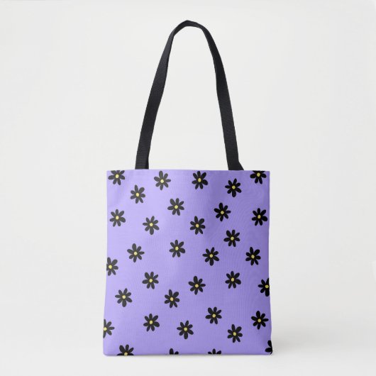 Preppy Lila Black Floral Simple Blume Pattern Tasche (Vorderseite)