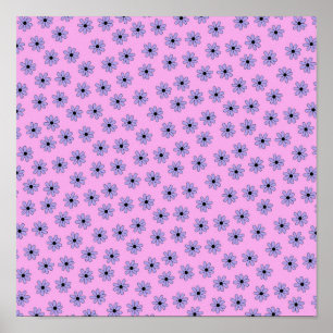 Preppy Lila Blau Hippie Blumenmuster Poster