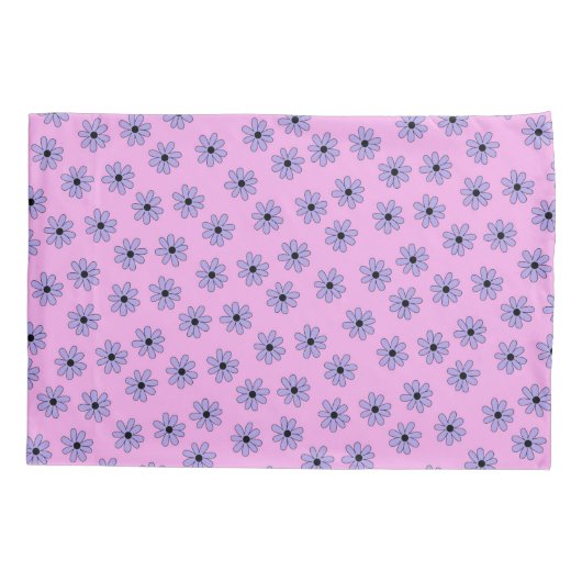 Preppy Lila Blue Hippie Blume Muster Kissenbezug (Rückseite)