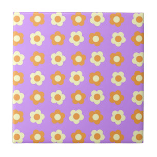 Preppy Lila Orange Blumen Einfaches Blumenmuster Fliese