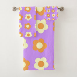 Preppy Lila Orange Floral Simple Blume Pattern Badhandtuch Set