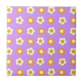 Preppy Lila Orange Floral Simple Blume Pattern Fliese