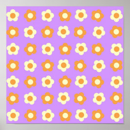 Preppy Lila Orange Floral Simple Blume Pattern Poster