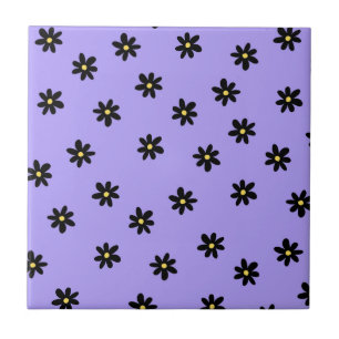 Preppy Lila Schwarz Floral Einfaches Blumenmuster Fliese