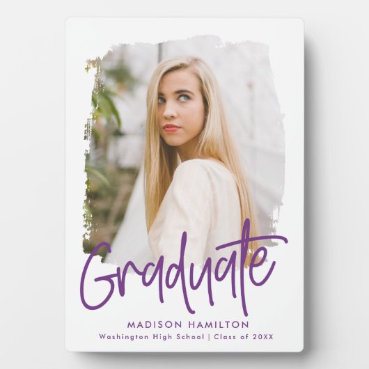 Preppy Lila Script Abschluss Foto Fotoplatte (Vorderseite)