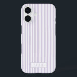 Preppy Lila Stripe Monogram Hübsch iPhone 16 Hülle<br><div class="desc">Preppy Lila Stripe Monogram Initial iPhone 16 Case</div>