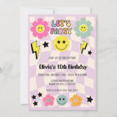Preppy Lila Y2K Happy Face Party Geburtstag Einladung (Vorderseite)