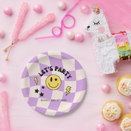Preppy Lila Y2K Retro Birthday Paper Plate Pappteller (Party)