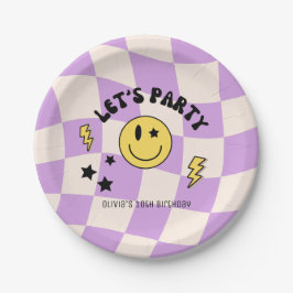 Preppy Lila Y2K Retro Birthday Paper Plate Pappteller