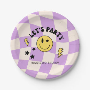 Preppy Lila Y2K Retro Birthday Paper Plate Pappteller