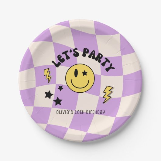 Preppy Lila Y2K Retro Birthday Paper Plate Pappteller (Vorderseite)