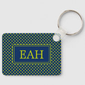 Preppy Lime Green Polka Dot auf Navy Blue Monogram Schlüsselanhänger (Vorderseite)