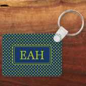 Preppy Lime Green Polka Dot auf Navy Blue Monogram Schlüsselanhänger (Vorderseite)