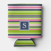 Preppy Lime, Pink and Navy Stripe Monogram Dosenkühler (Vorderseite)