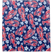 Preppy Lobster Blume Red Navy Muster Duschvorhang (Vorderseite)