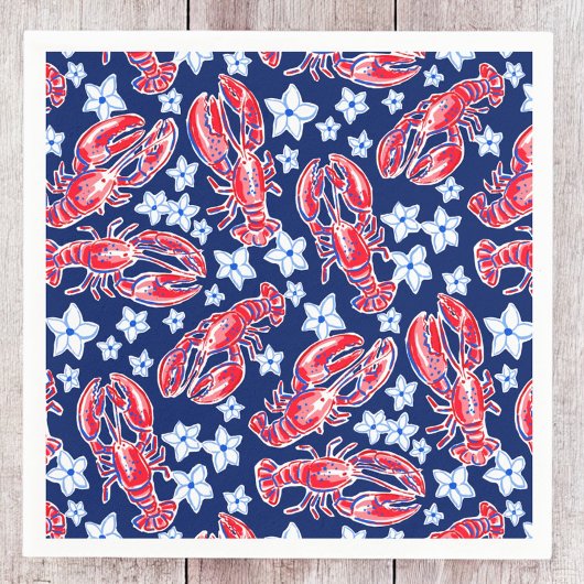 Preppy Lobster Blume Red Navy Muster Serviette