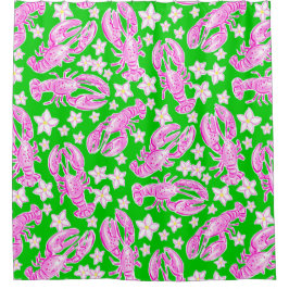 Preppy Lobster Blume Rosa grünes Muster Duschvorhang