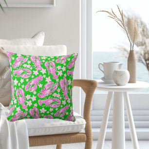 Preppy Lobster Blume Rosa grünes Muster Kissen