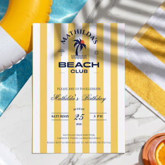 Preppy-Mädchen-Gelber-Strandclub-Geburtstag Einladung