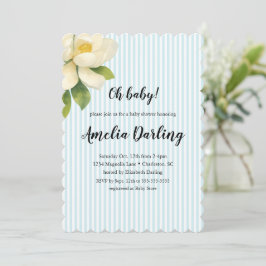 Preppy Magnolia Flower Stripe Baby Shower Einladung