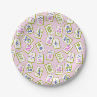 Preppy Mahjong Tiles on Pastel Pink Pappteller