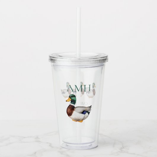 Preppy Mallard Duck Monogram Acryltrinkbecher (Vorderseite)