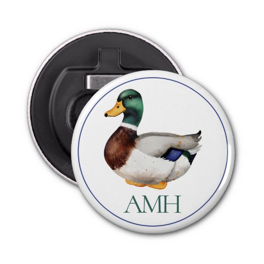 Preppy Mallard Duck Monogram Flaschenöffner (Vorderseite)