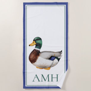 Preppy Mallard Duck Monogram Strandtuch