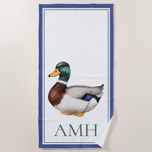 Preppy Mallard Duck Monogram Strandtuch (Vorderseite)