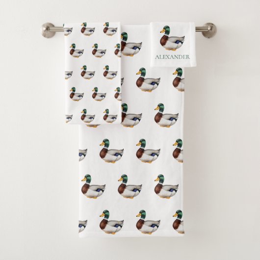 Preppy Mallard Duck Personalisiert Badhandtuch Set (Insitu)