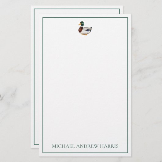 Preppy Mallard Duck Personalisiert Briefpapier (Vorne/Hinten)