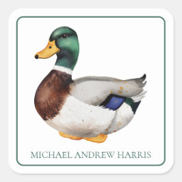 Preppy Mallard Duck Personalisiert Quadratischer Aufkleber