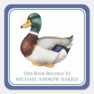 Preppy Mallard Duck Personalisiertes Buchzeichen Quadratischer Aufkleber