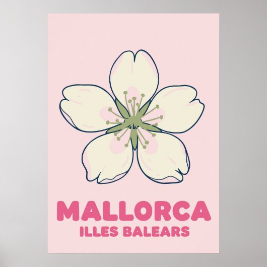 Preppy Mallorca Flower Poster – Pink Aesthetic (Vorne)