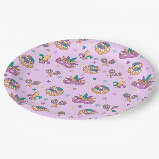 Preppy Mardi Gras King Cake Party Teller (Schrägansicht)