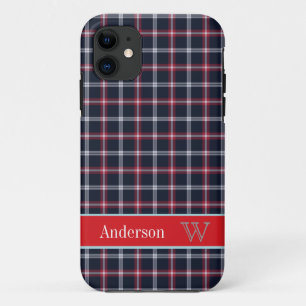 Preppy Marine-Blau u. roter karierter Muster iPhone 11 Hülle