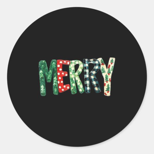 Preppy Merry,christmas Funny Froral Checkered Gift Runder Aufkleber (Vorderseite)