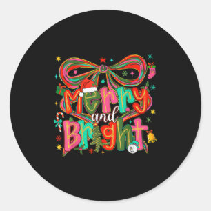 Preppy Merry und Bright Coquette Bow Pink Christma Runder Aufkleber