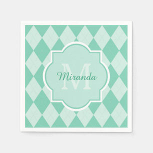 Preppy Mind Green Raute Girly Monogram und Name Serviette