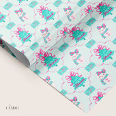 Preppy Mint Girly Christmas Gift Wrap Pink Bow Geschenkpapier