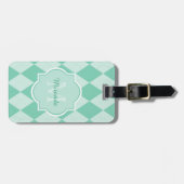 Preppy Minze Green Raute Girly Monogram und Name Gepäckanhänger (Vorderseite horizontal)