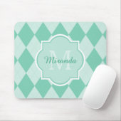 Preppy Minze Green Raute Girly Monogram und Name Mousepad (Mit Mouse)