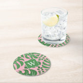 Preppy Mit Monogramm Monstera Palm Leaf Runder Pappuntersetzer (Vor Ort)