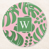 Preppy Mit Monogramm Monstera Palm Leaf Runder Pappuntersetzer (Vorderseite)