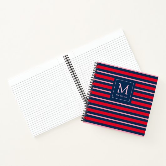 Preppy Mit Monogramm Striping Spiralnotebook Notizblock (Innenseite)