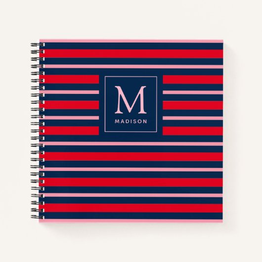 Preppy Mit Monogramm Striping Spiralnotebook Notizblock (Vorderseite)
