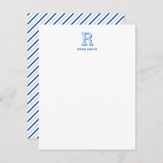 Preppy Monogram and Strip Note Card Mitteilungskarte (Vorne/Hinten)
